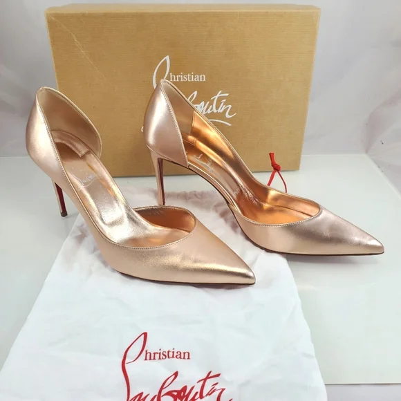NWT$900 LOUBOUTIN Iriza 85 Leche Silk Satin metallic Leather Heel Pumps Sz 40.5 - Picture 12 of 15